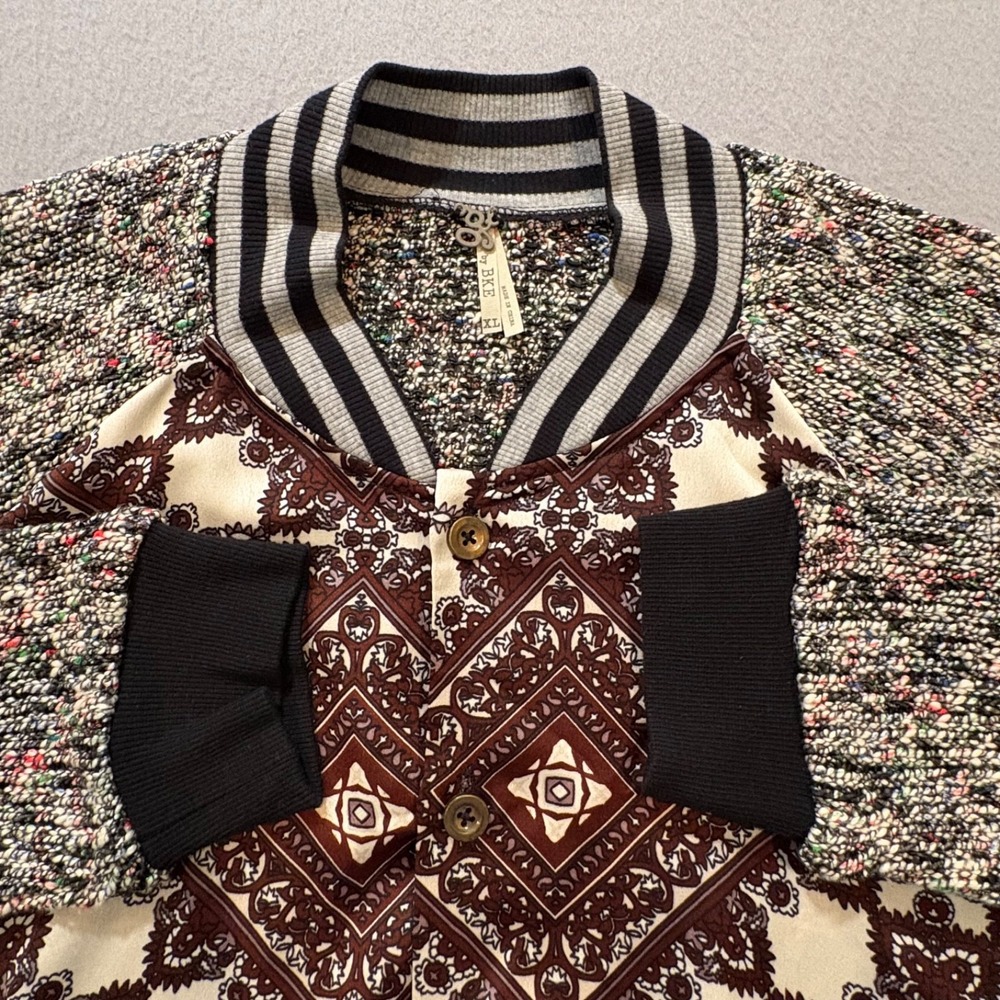 BKE by Buckle Cardigan Jacket XL Multicolor Knit Pattern Button Front Boho Retro